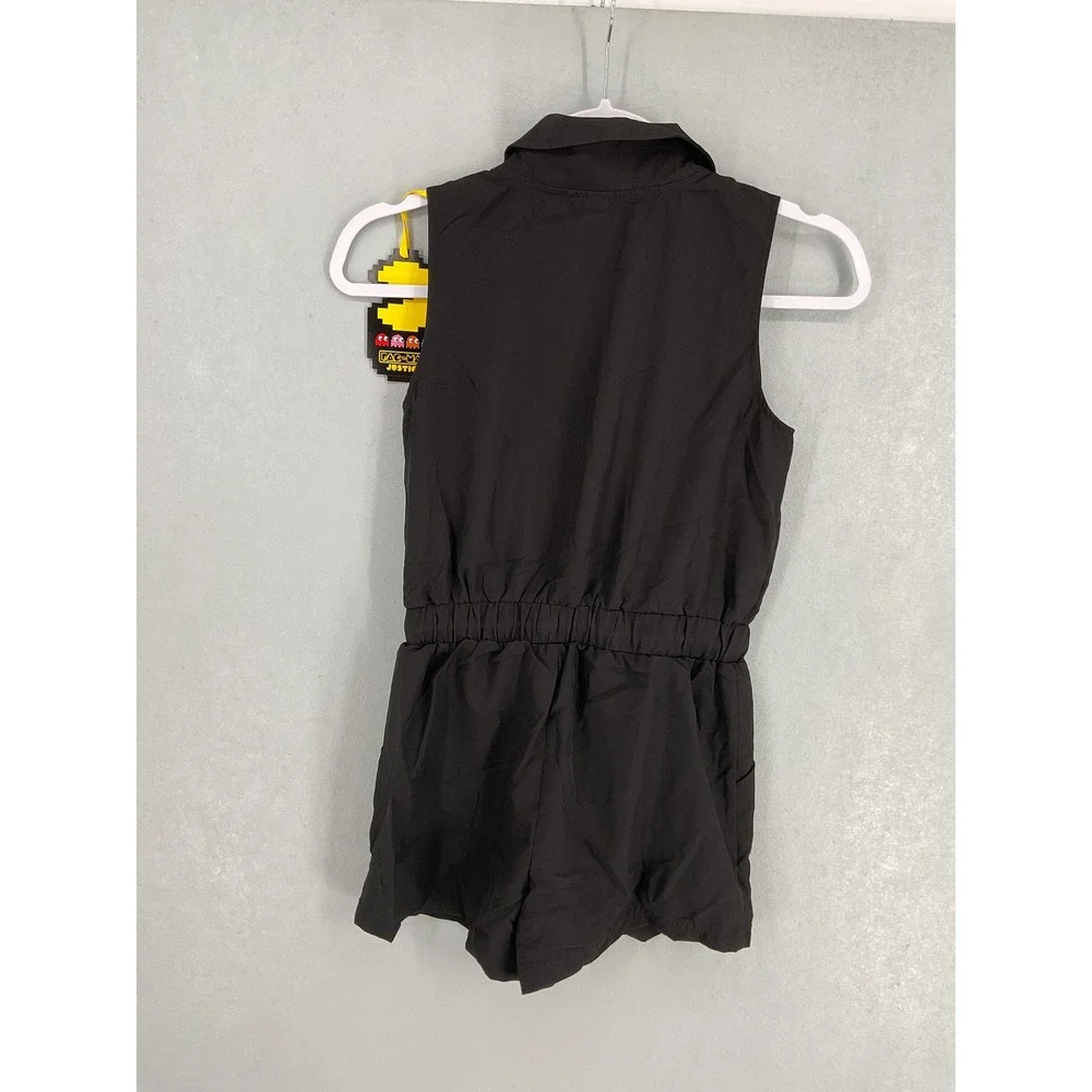 Justice Girls Romper Pac-Man Black Sleeveless Zip Front Graphic Logo L 12/14
